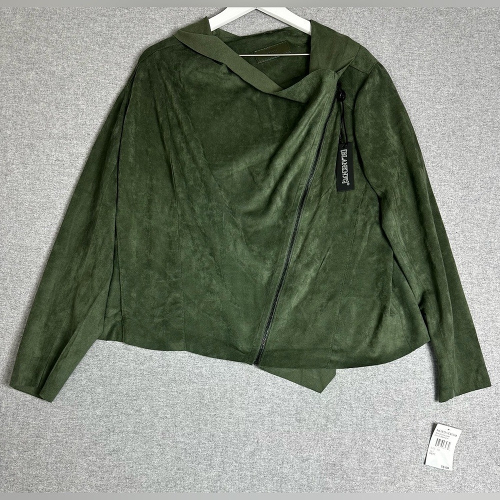 BLANKNYC Jacket Womens 3X Olive Green Faux Suede Asymmetrical Zip Nordstrom Plus